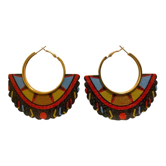 Gold and Red Hoop Earrings - Picture 3 of 3